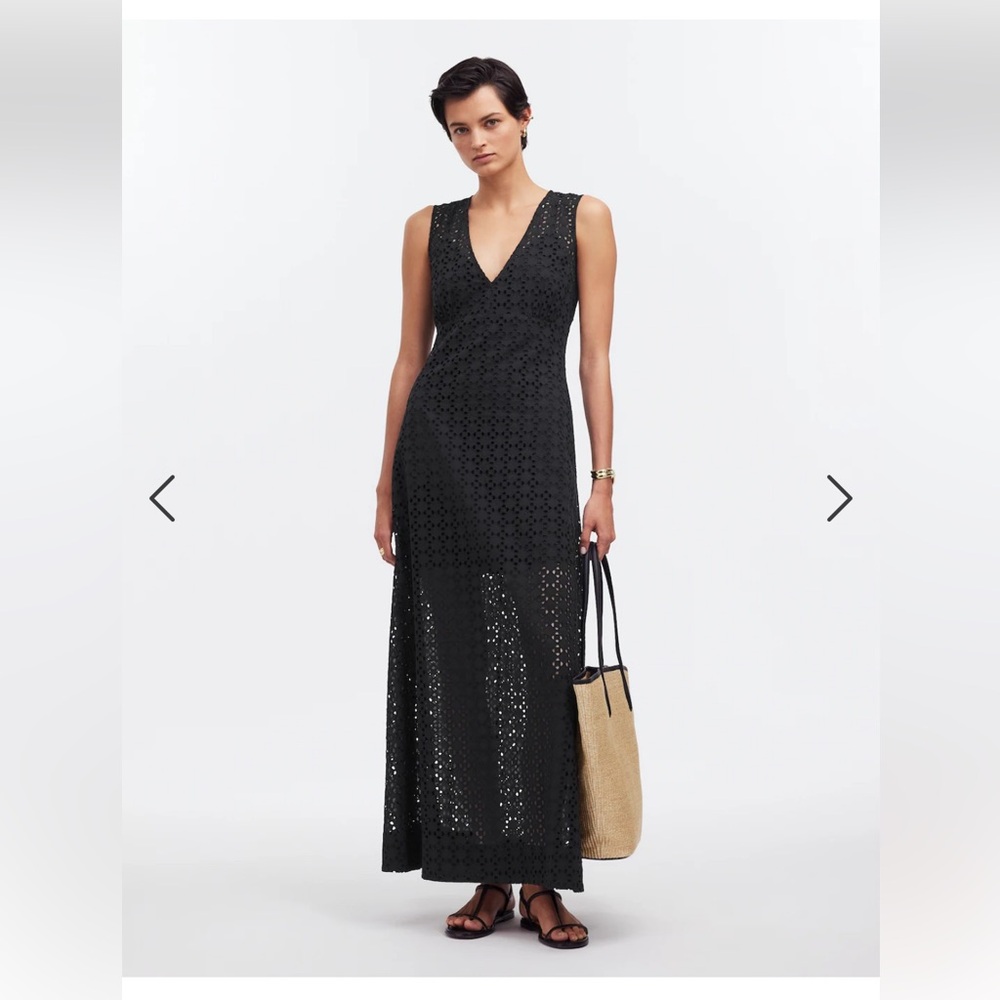 Madewell Size 6 Eyelet V-Neck Maxi Dress in Black